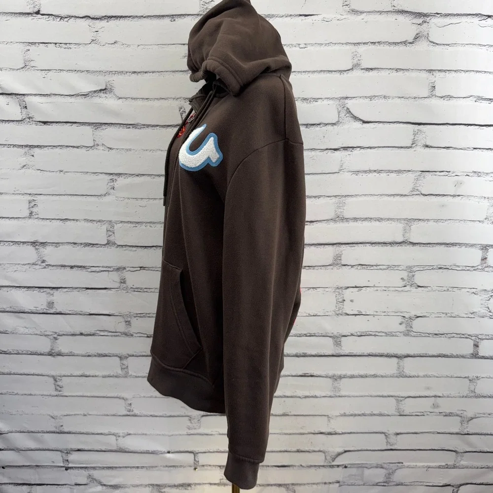 True Religion True Flower EST 02 World Tour Brown Zip Y2K Hoodie Chenille Size L